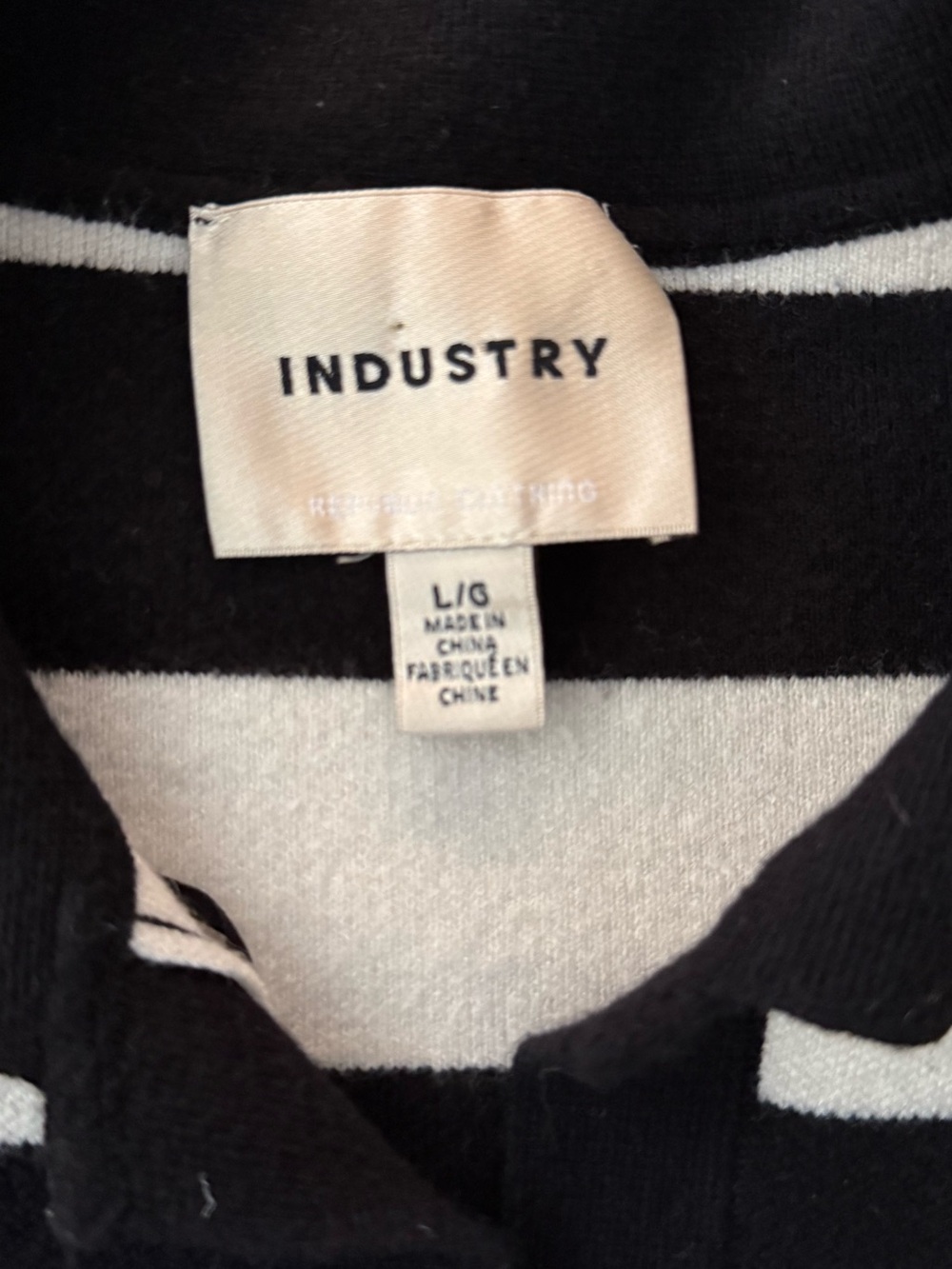 Industry Black & White Striped Cropped Sweater Polo Top Size Large - Picture 6 of 7